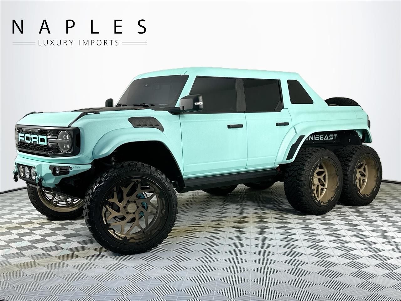 2023 Ford Bronco Raptor Apocalypse Knightmare 6x6 in Tiffany Blue Machine — front three-quarter view