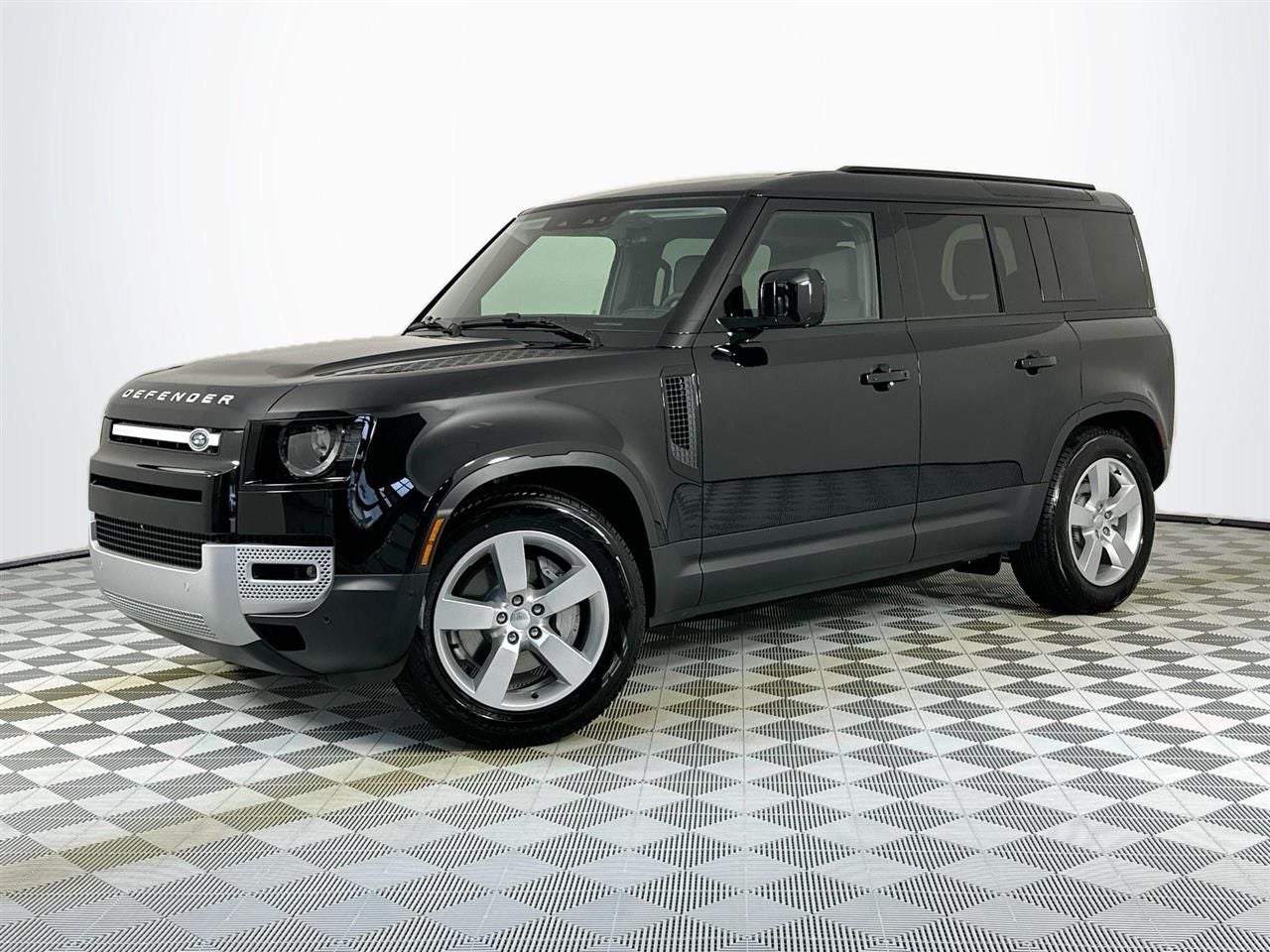 2025 Land Rover Defender 110 S in Santorini Black — front three-quarter view