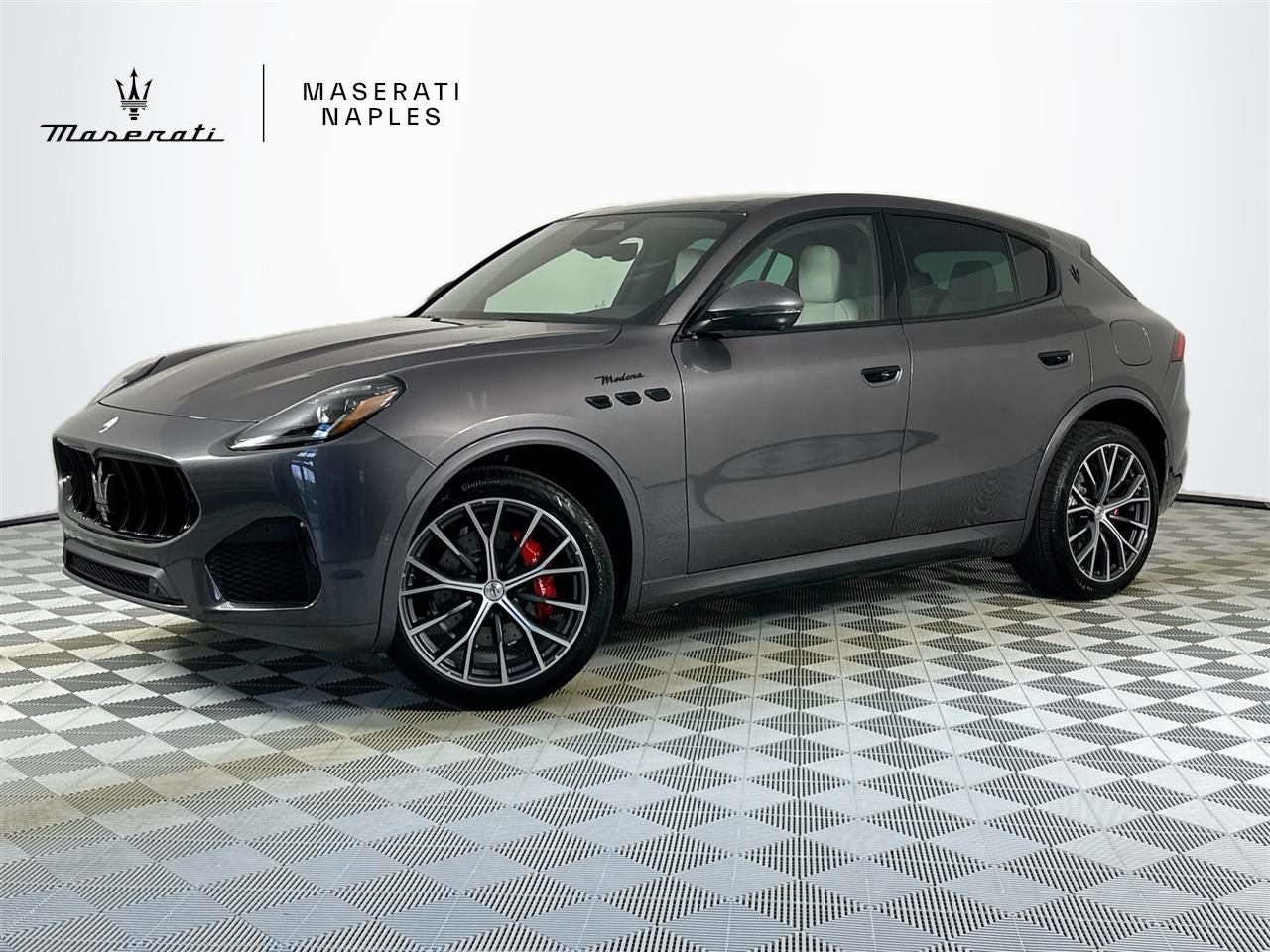 2026 Maserati Grecale Modena in Grigio Lava Metallic — front three-quarter view